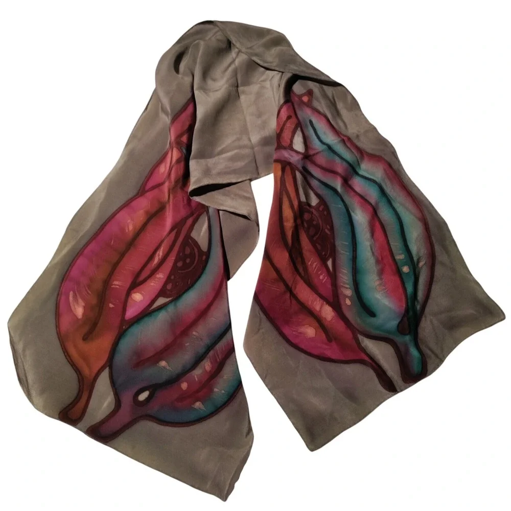 Scarf Multicolor Eyes Signed N. David (?) Approx. 14.5